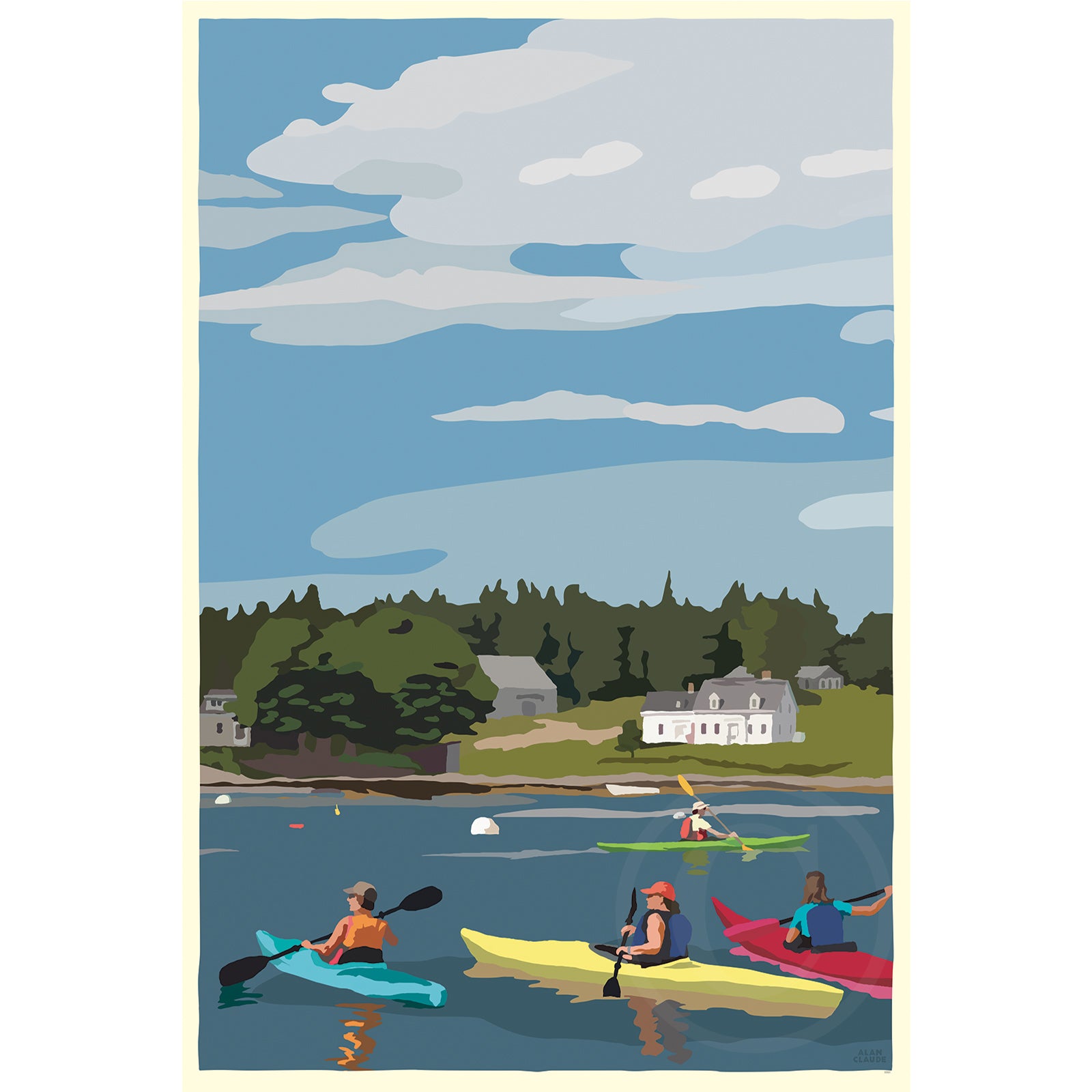 Kayaking in Port Clyde Art Print 24" x 36" Wall Poster By Alan Claude - Maine