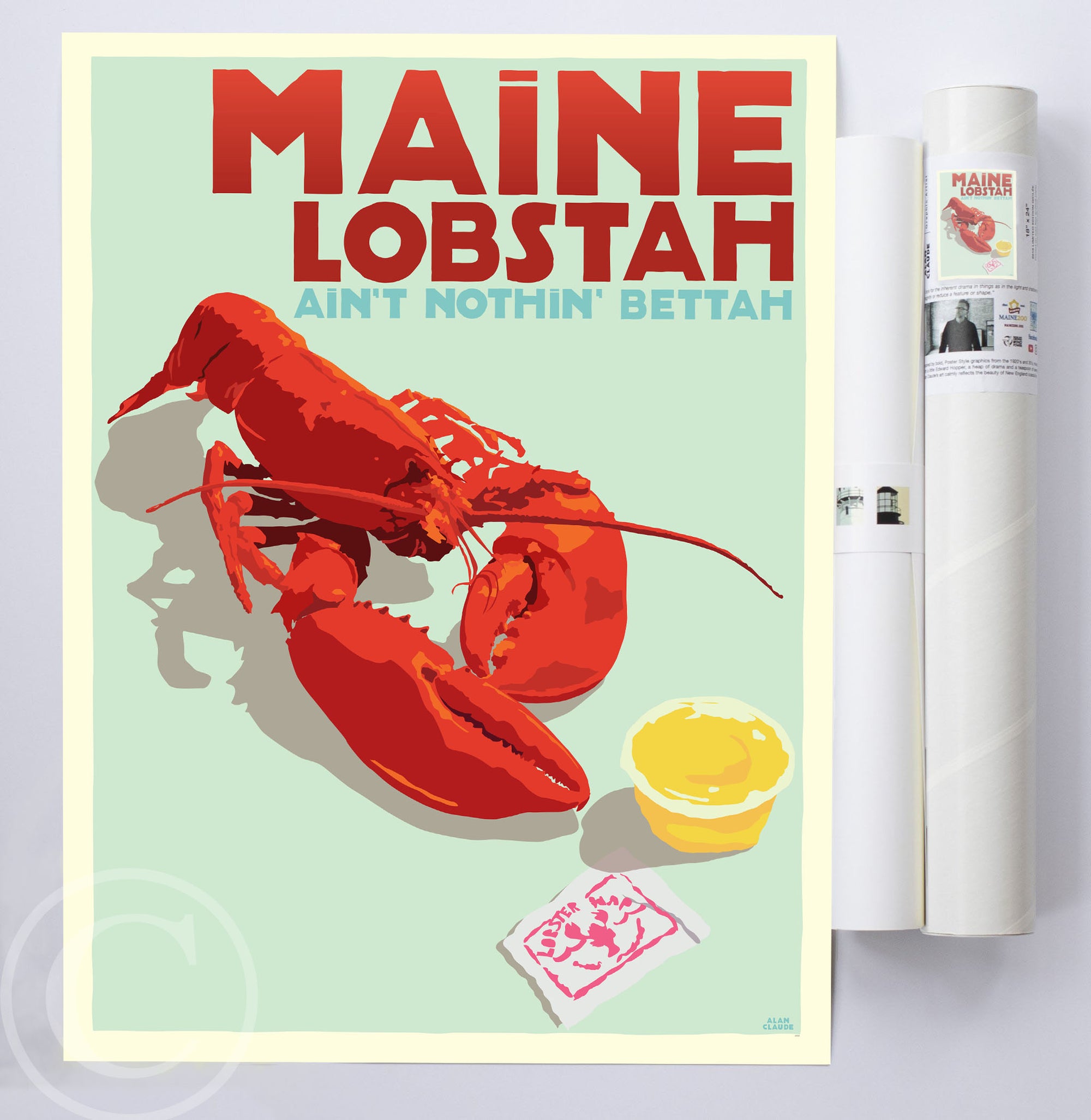 Maine Lobstah Art Print 18" x 24" Wall Poster By Alan Claude - Maine