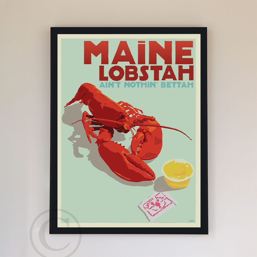 Maine Lobstah Art Print 18" x 24" Framed Wall Poster By Alan Claude - Maine