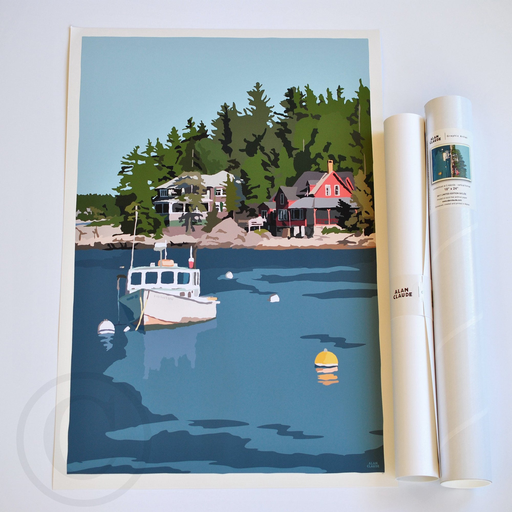 Lobster Boat at Five Islands Art Print 18" x 24" Wall Poster By Alan Claude - Maine
