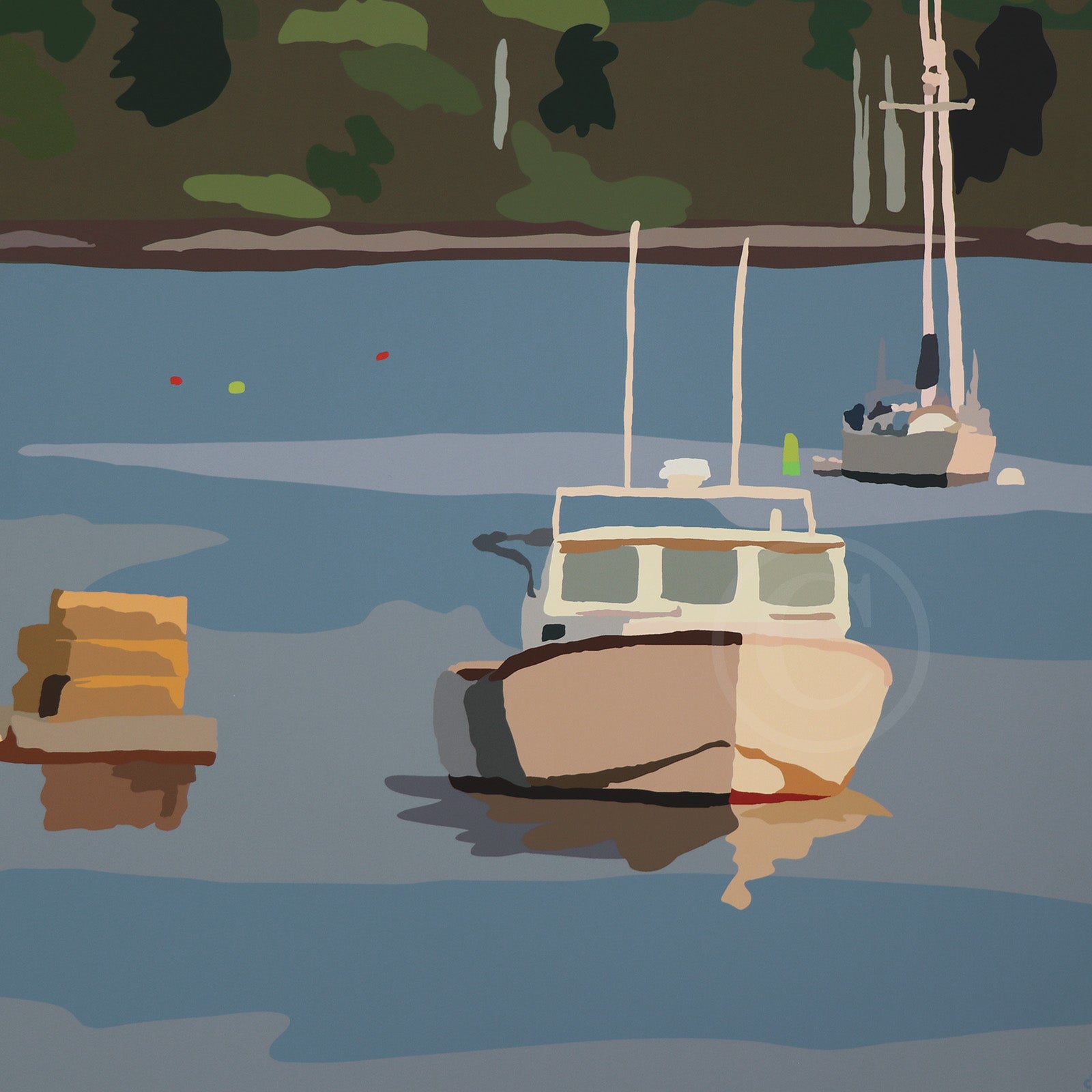 Lobster Boat in Round Pond Harbor Art Print 18" x 24" Horizontal Wall Poster By Alan Claude - Maine