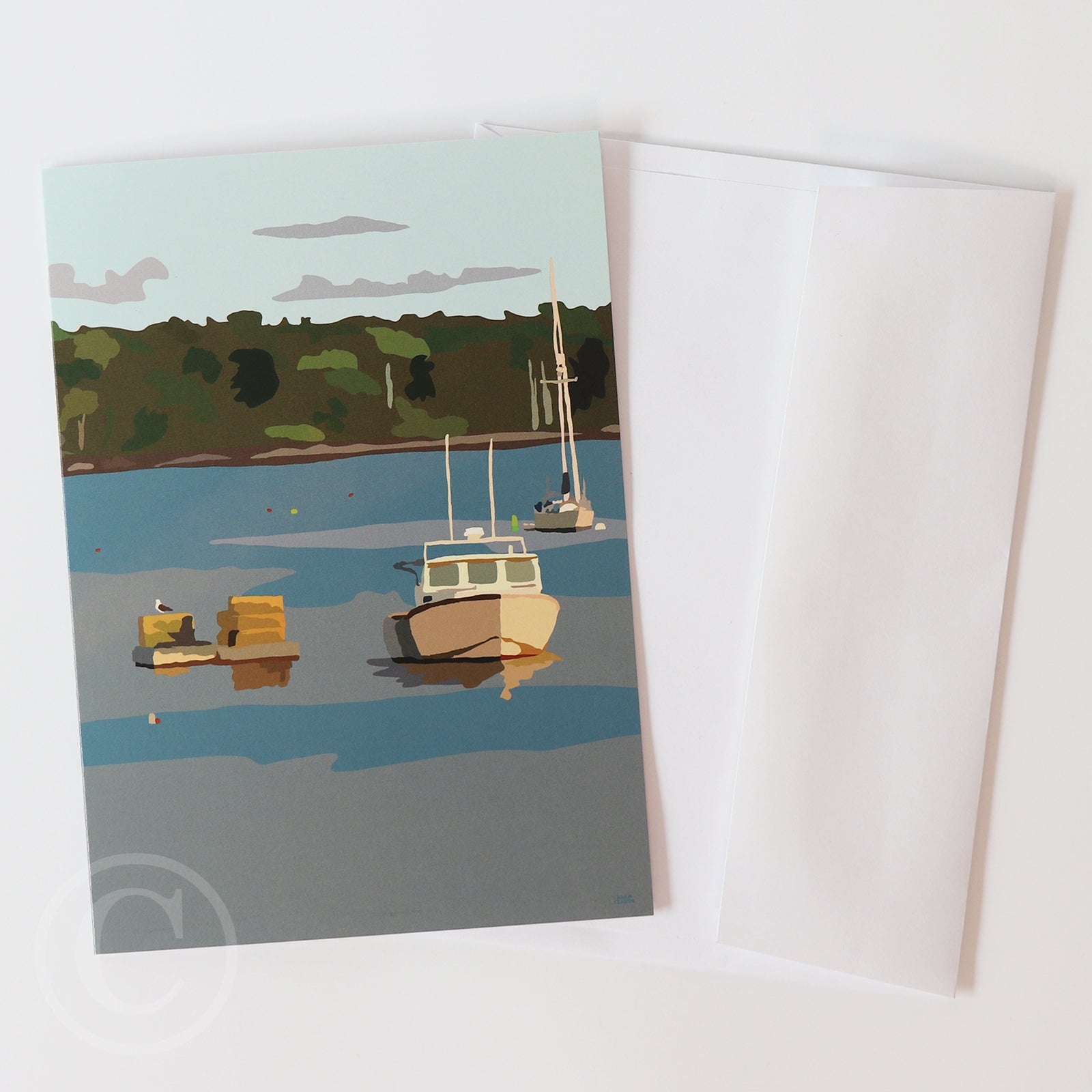 Lobster Boat in Round Pond Harbor 5" x 7" Notecard - Maine