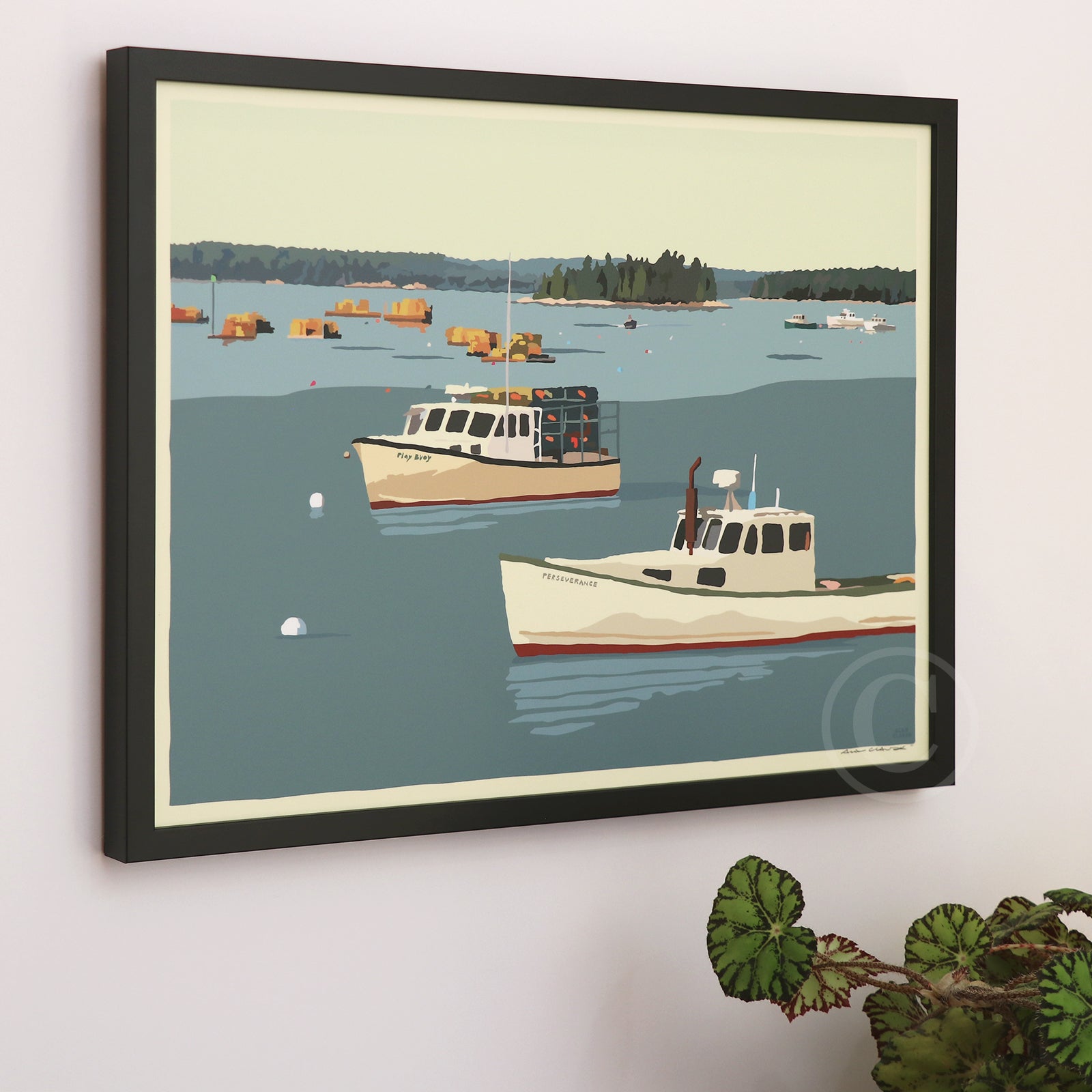 Lobster Boats in Friendship Art Print 18" x 24" Horizontal Framed Wall Poster By Alan Claude - Maine