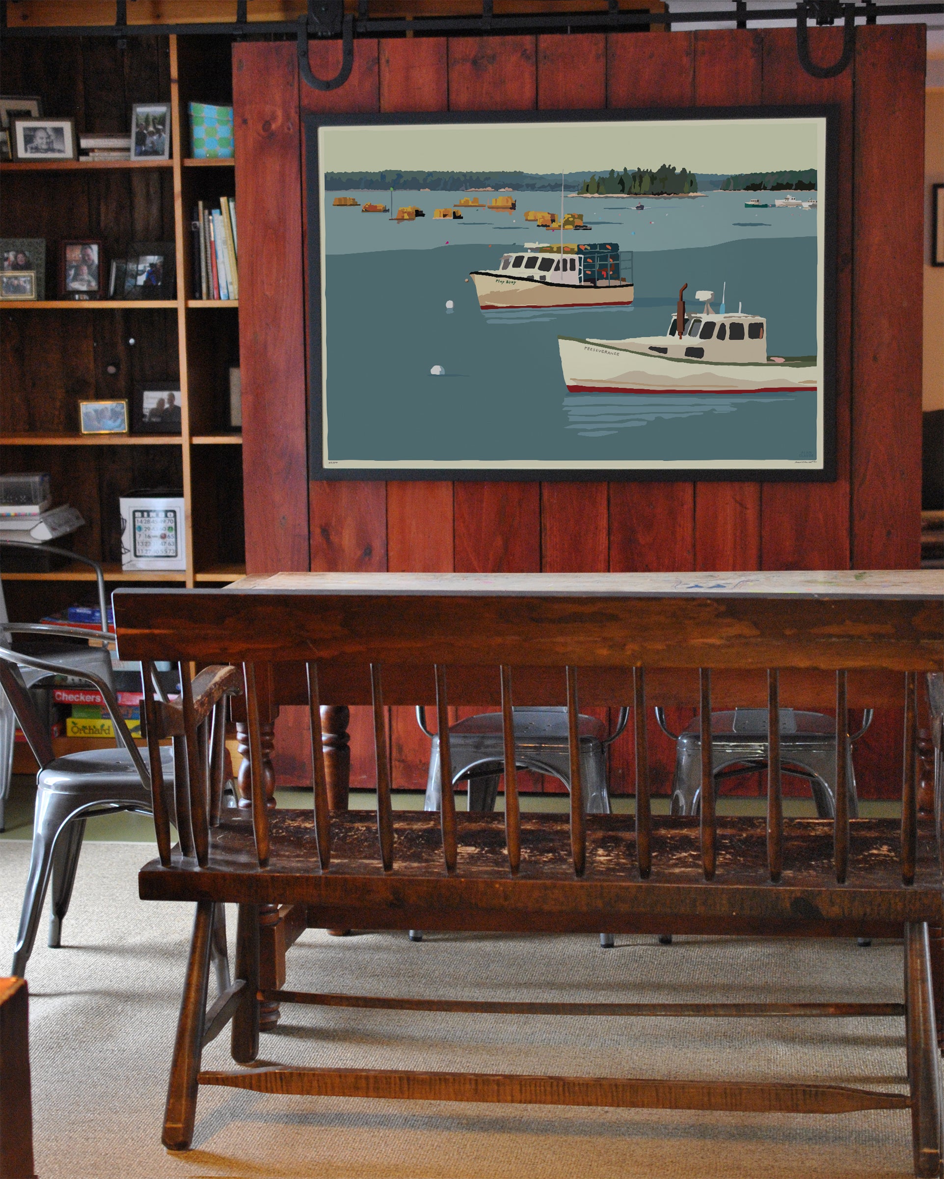 Lobster Boats in Friendship Art Print 36" x 53" Framed Wall Poster By Alan Claude - Maine