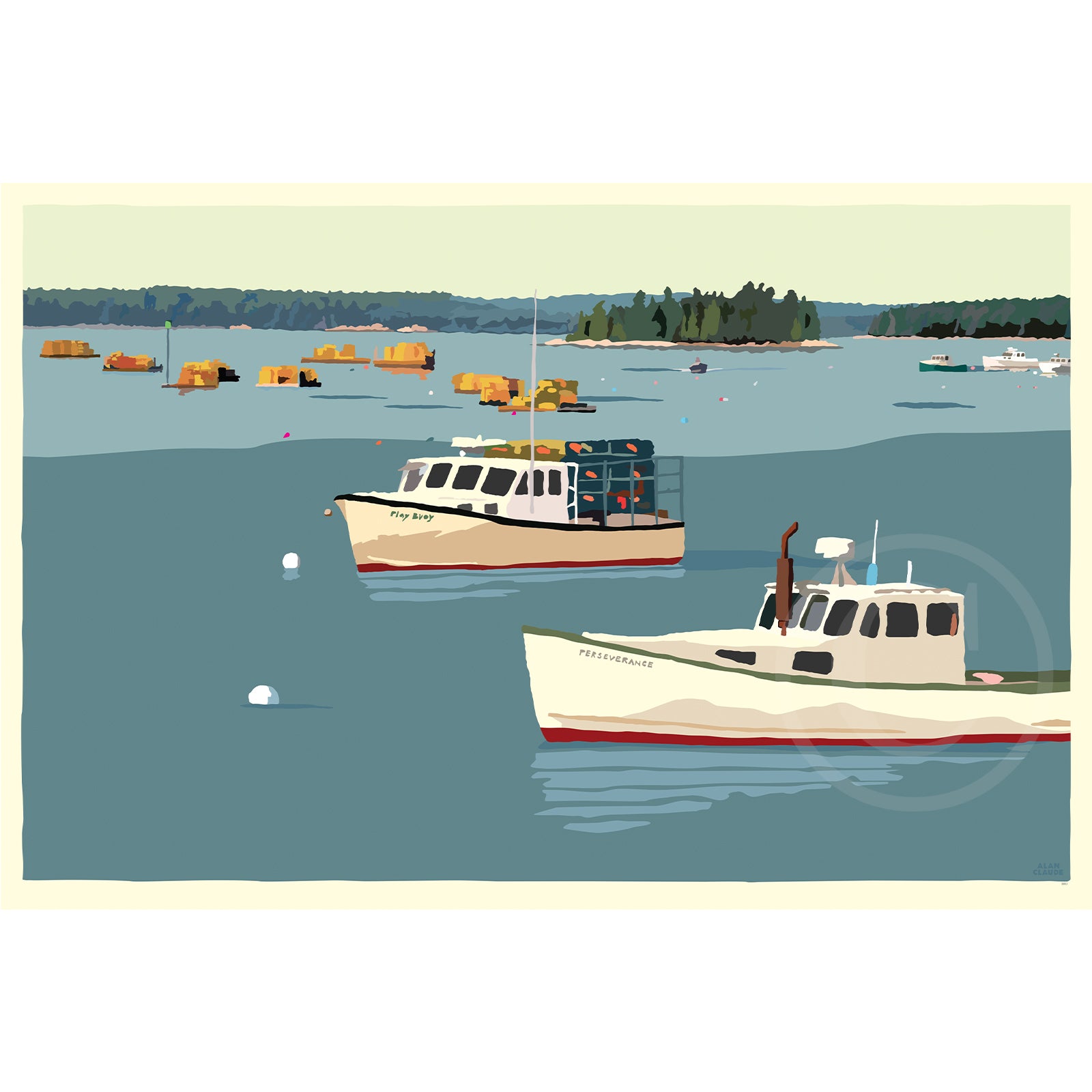 Lobster Boats in Friendship Art Print 24" x 36" Wall Poster By Alan Claude - Maine