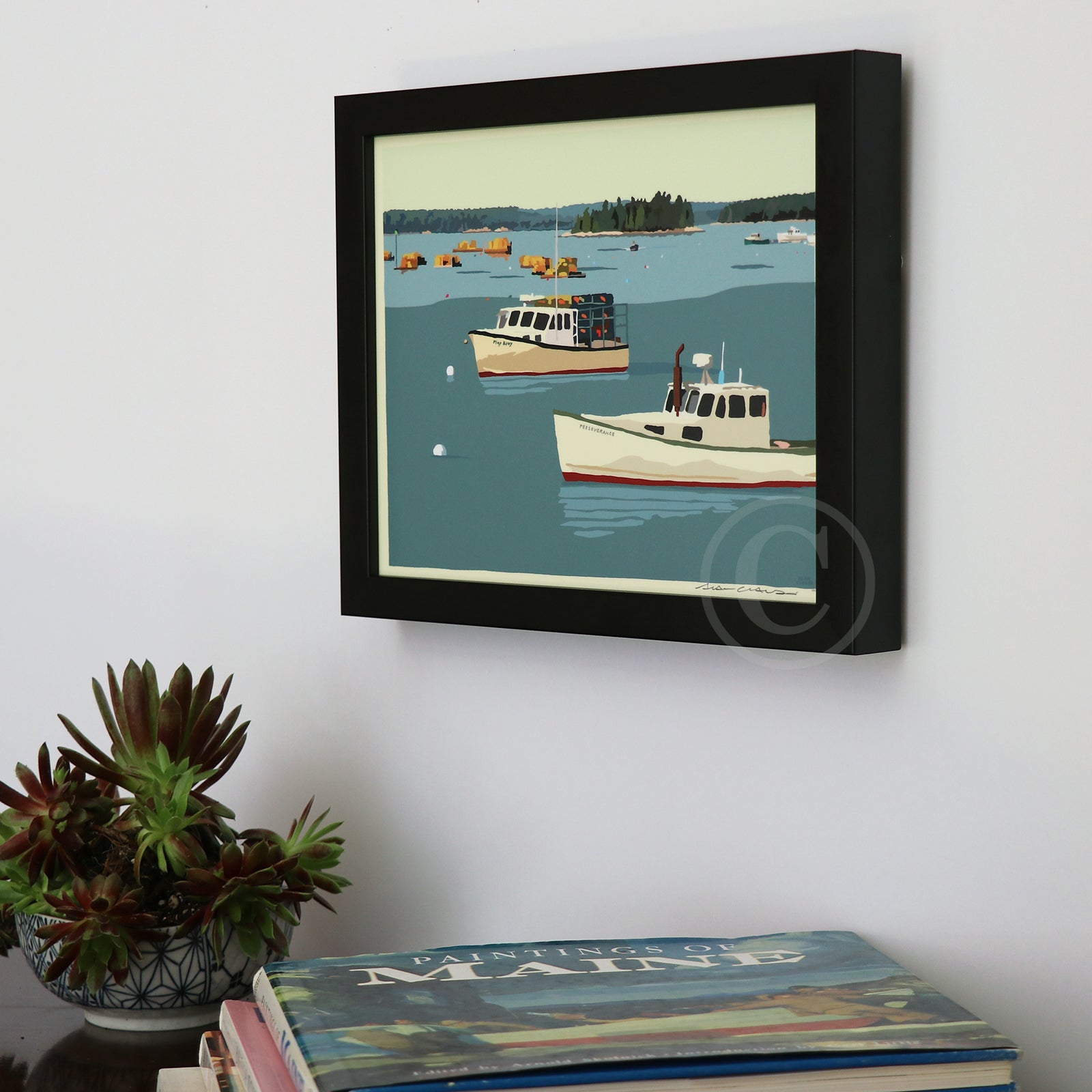 Lobster Boats in Friendship Art Print 8" x 10" Horizontal Framed Wall Poster By Alan Claude - Maine