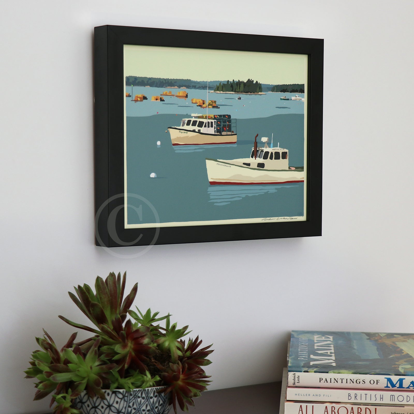 Lobster Boats in Friendship Art Print 8" x 10" Horizontal Framed Wall Poster By Alan Claude - Maine