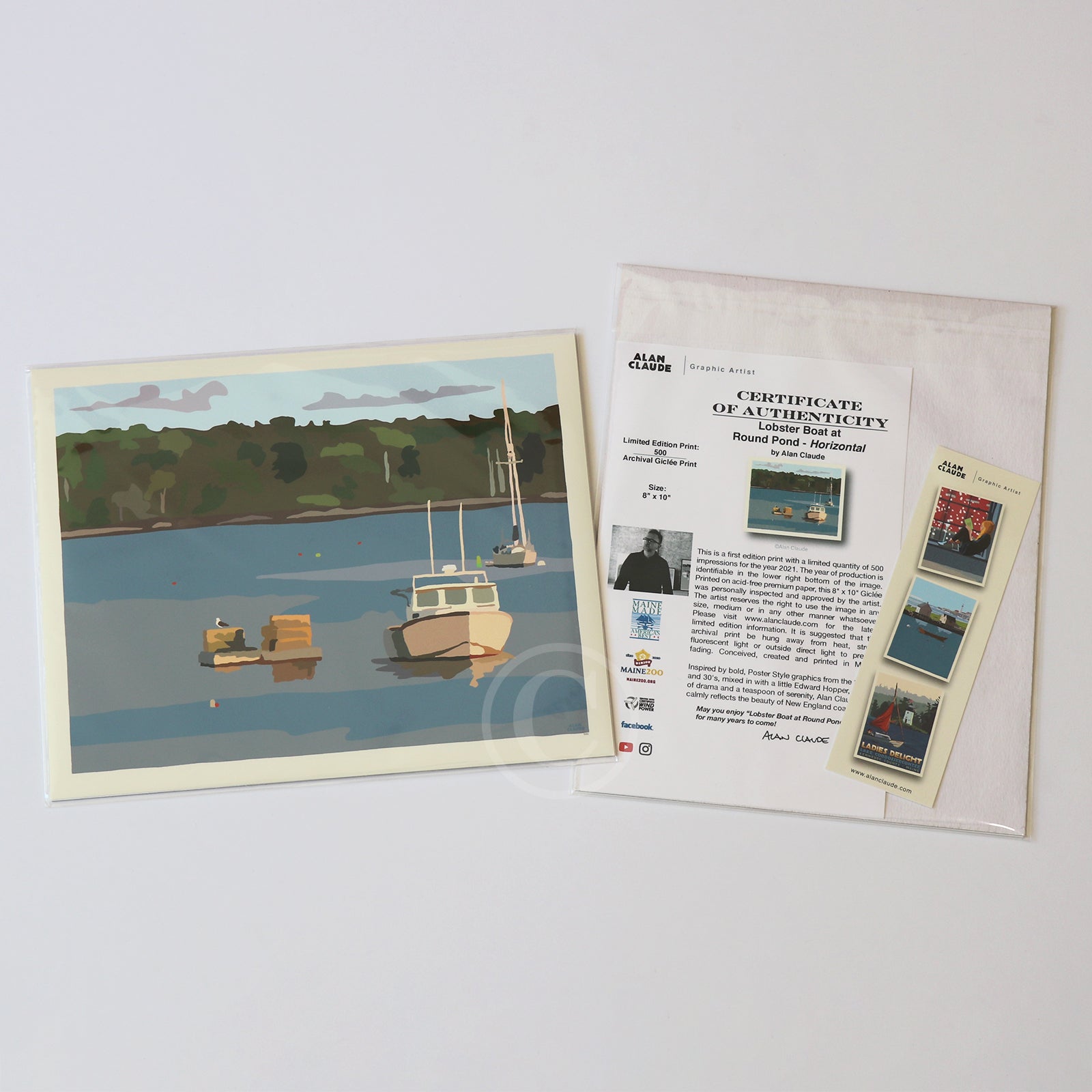 Lobster Boat in Round Pond Harbor Art Print 8" x 10” Horizontal Wall Poster By Alan Claude - Maine