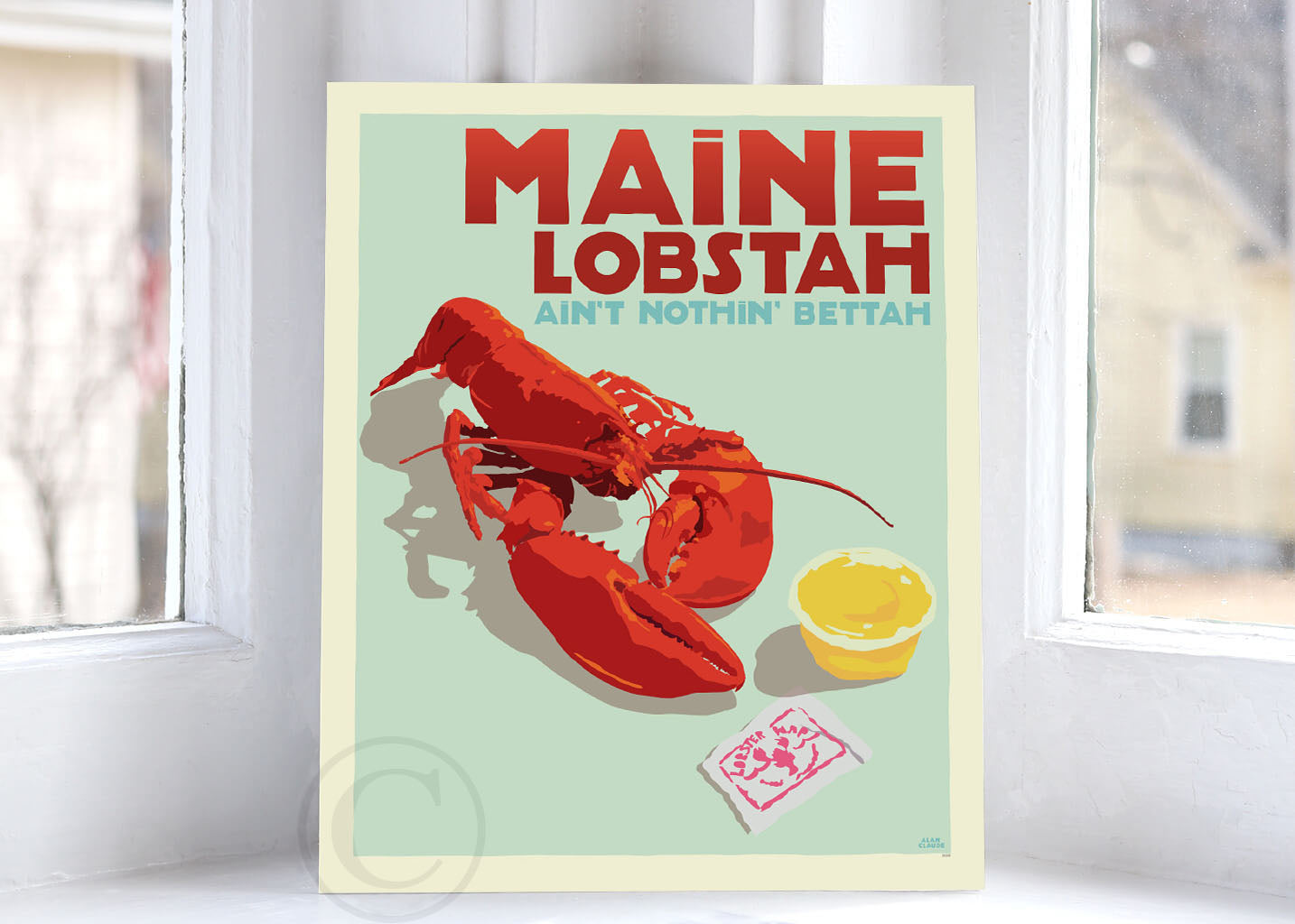 Maine Lobstah With Butter Art Print 8" x 10" Vertical Wall Poster By Alan Claude - Maine