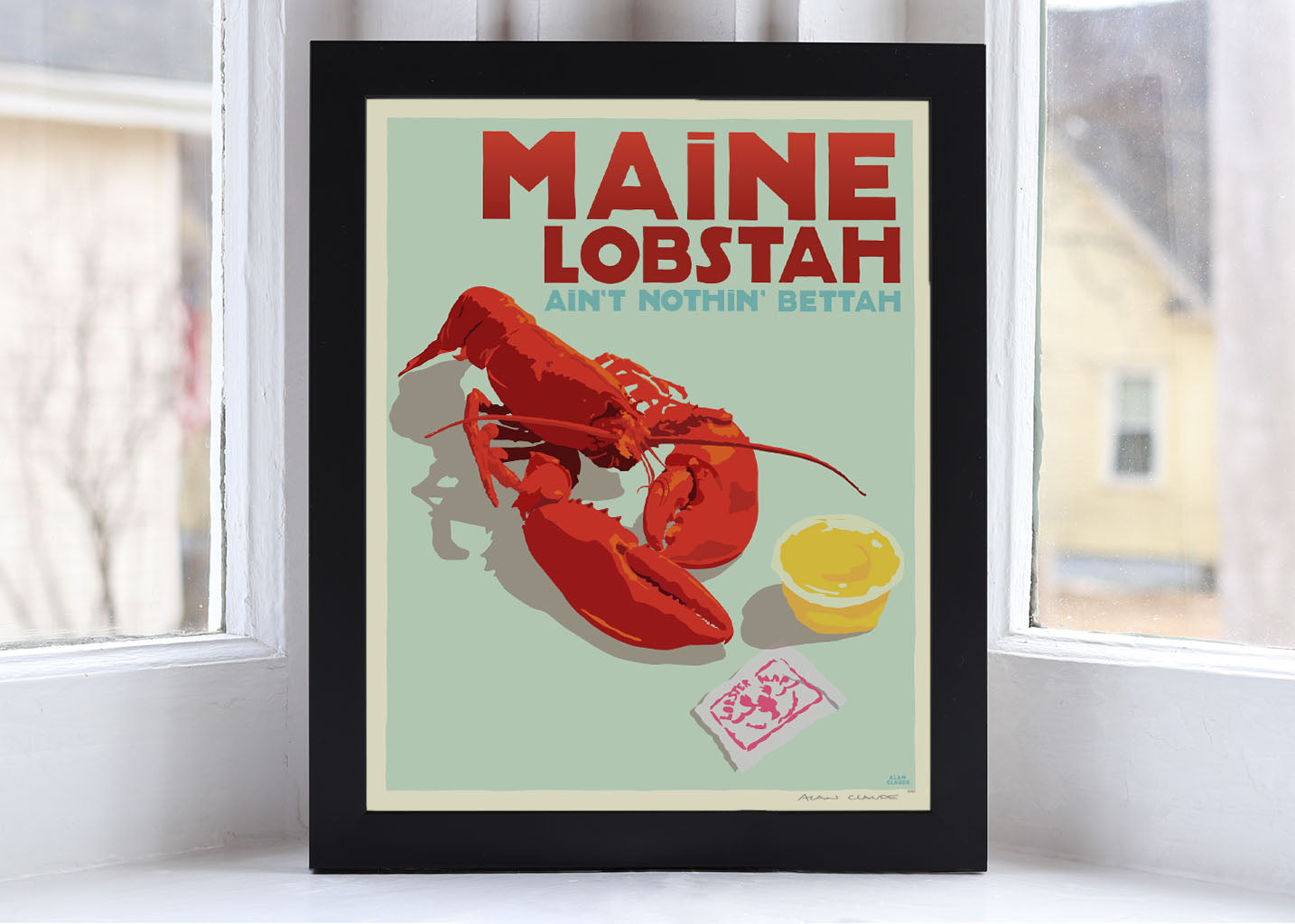 Maine Lobstah Art Print 8" x 10" Framed Wall Poster By Alan Claude - Maine