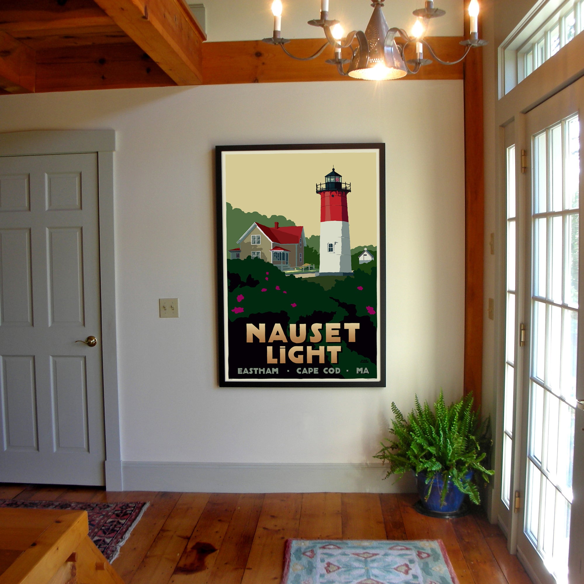 Nauset Light Art Print 36" x 53" Framed Travel Poster By Alan Claude - Massachusetts