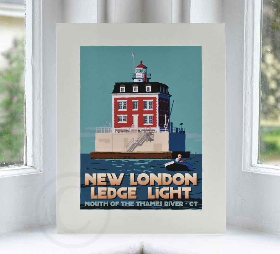 New London Ledge Light Art Print 8" x 10" Travel Poster - Connecticut