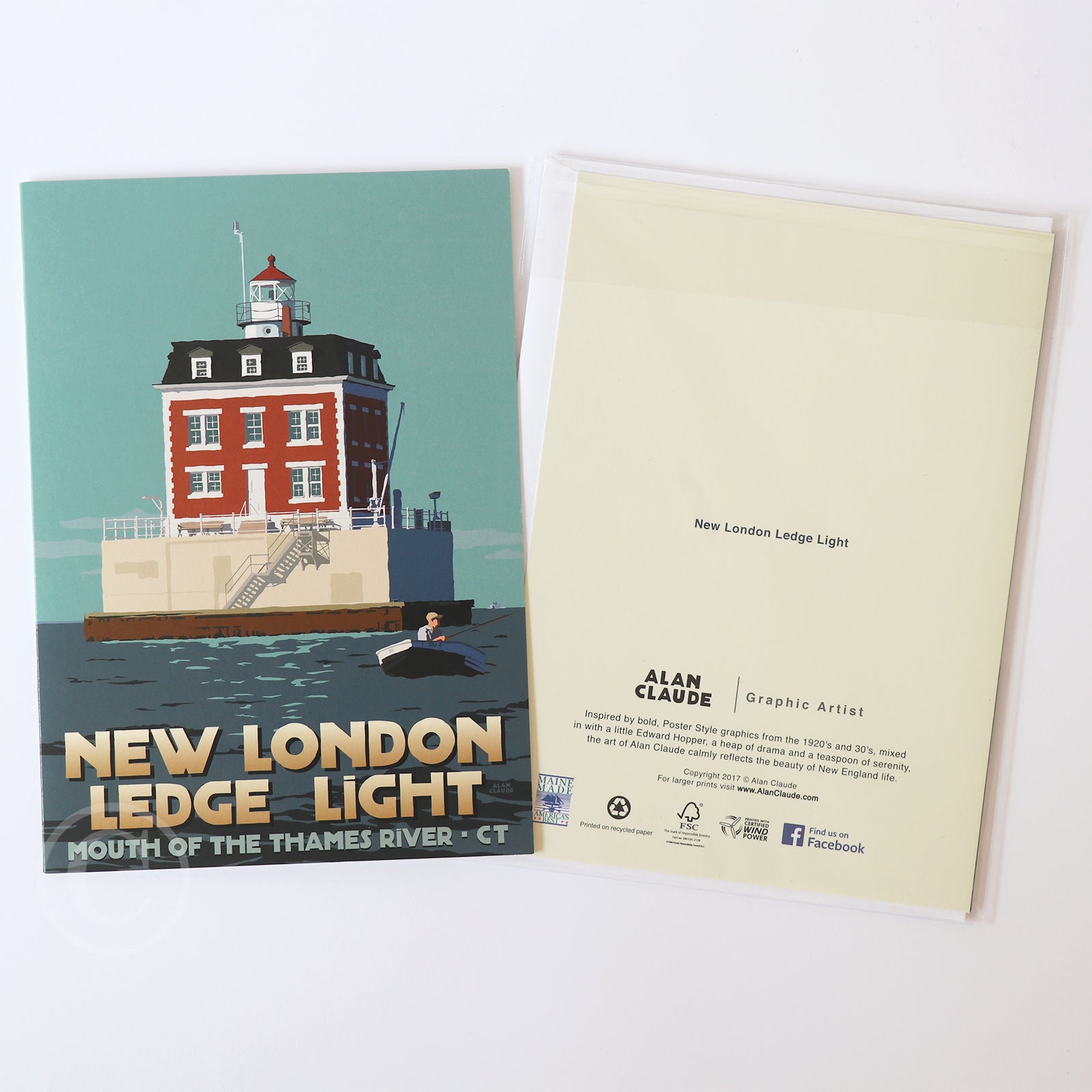 New London Ledge Light Notecard 5" x 7"  -Connecticut
