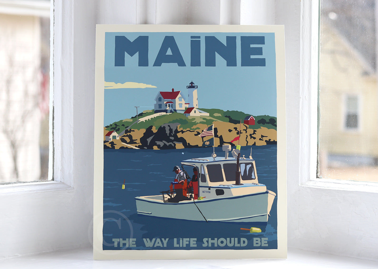Lobstering at the Nubble MAINE The Way Life Should Be Art Print 8" x 10" Wall Poster By Alan Claude - Maine