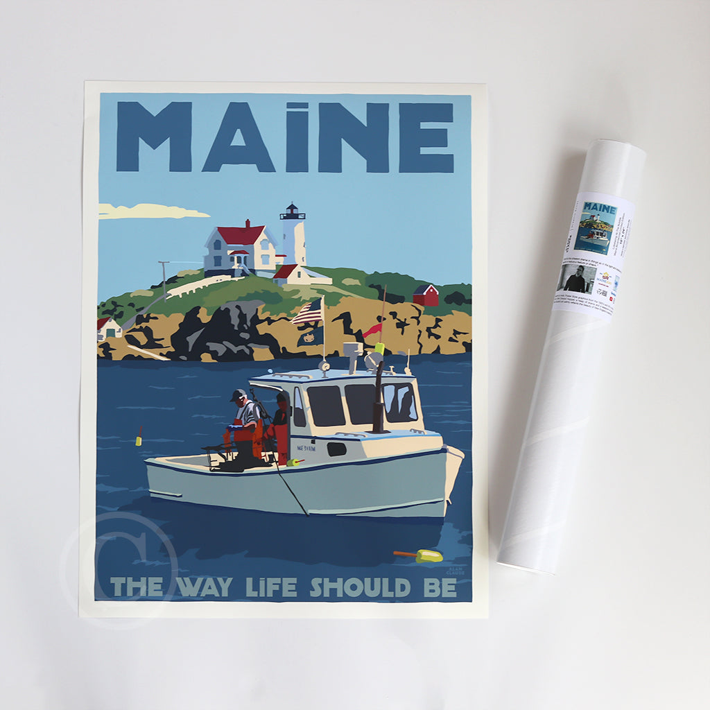 Lobstering at the Nubble MAINE The Way Life Should Be Art Print 18" x 24" Travel Poster - Maine