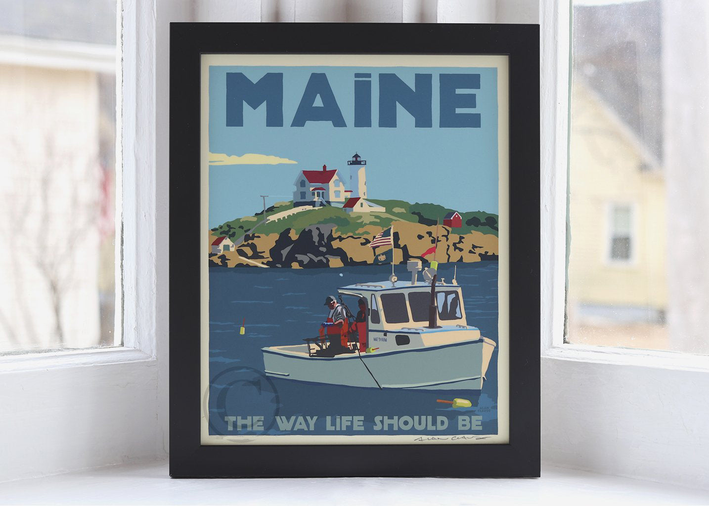 Lobstering at the Nubble MAINE The Way Life Should Be Art Print Framed 8" x 10" Travel Poster- Maine