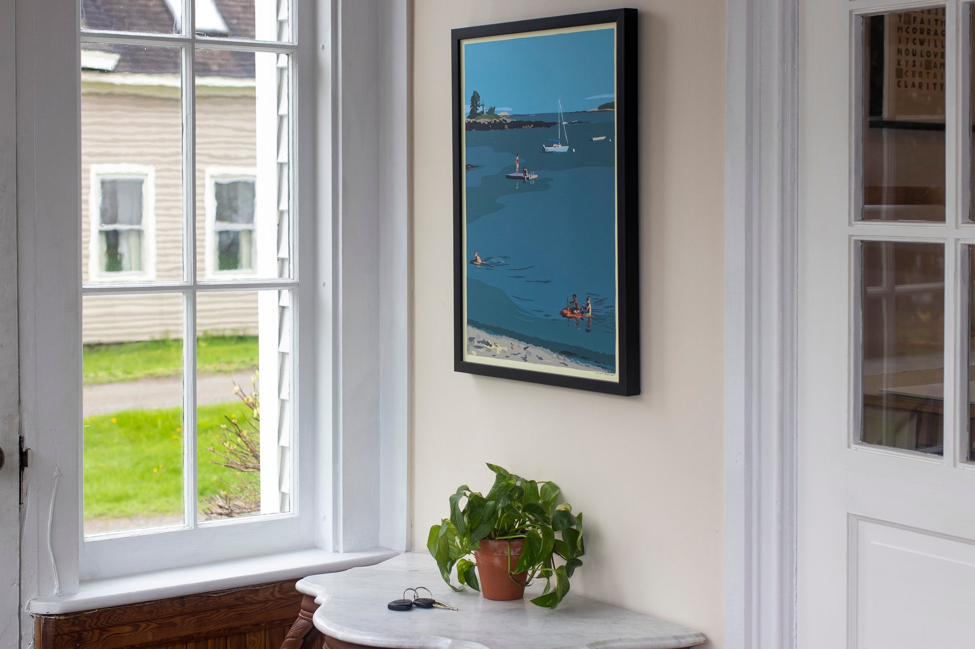 Ocean Point Swimmers Art Print 18" x 24" Framed Wall Poster by Alan Claude - Maine