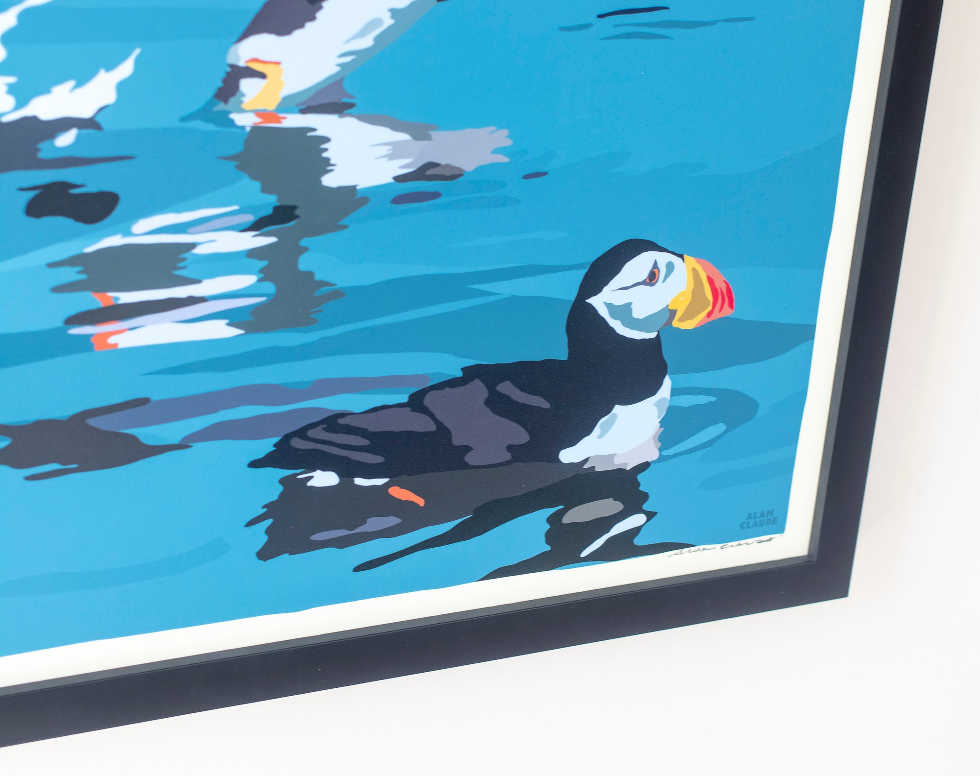 Puffins At Franklin Island Art Print 18" x 24" Framed Wall Poster By Alan Claude - Maine