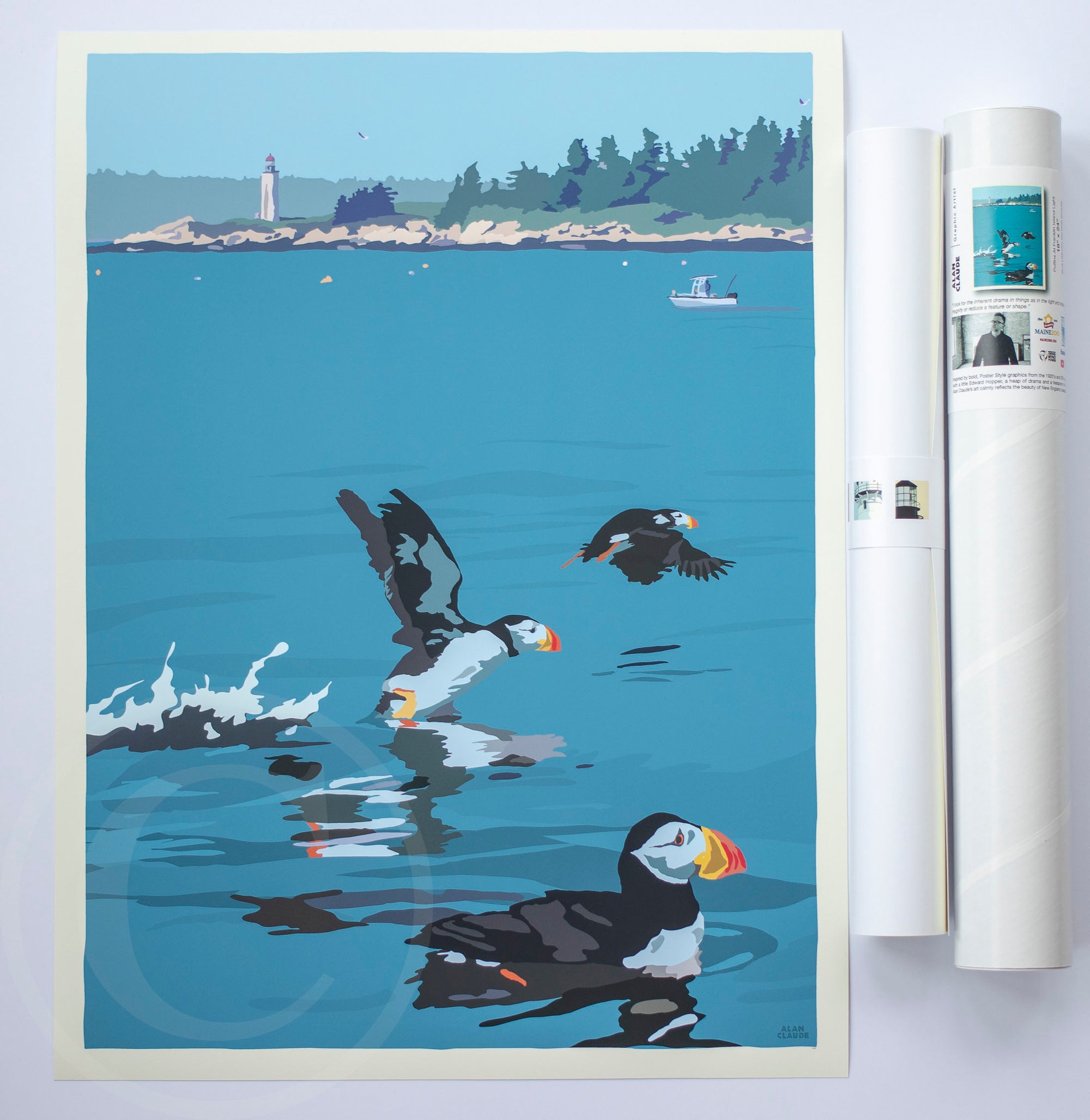 Puffins at Franklin Island Art Print 18" x 24" Wall Poster By Alan Claude - Maine