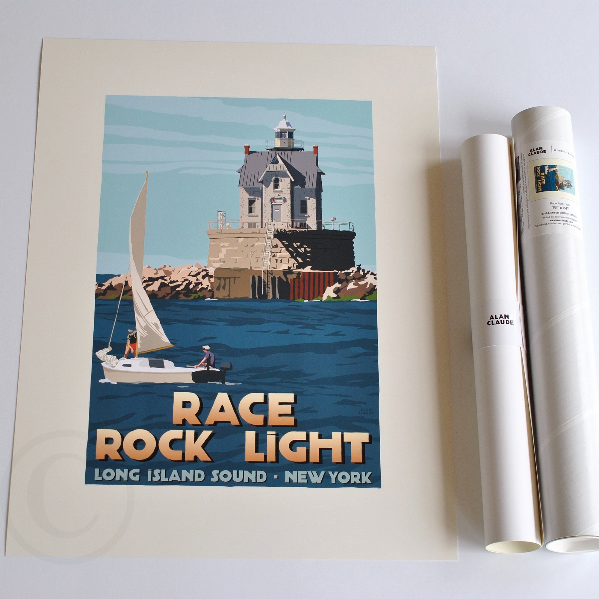 Race Rock Light Art Print 18" x 24" Travel Poster By Alan Claude - New York