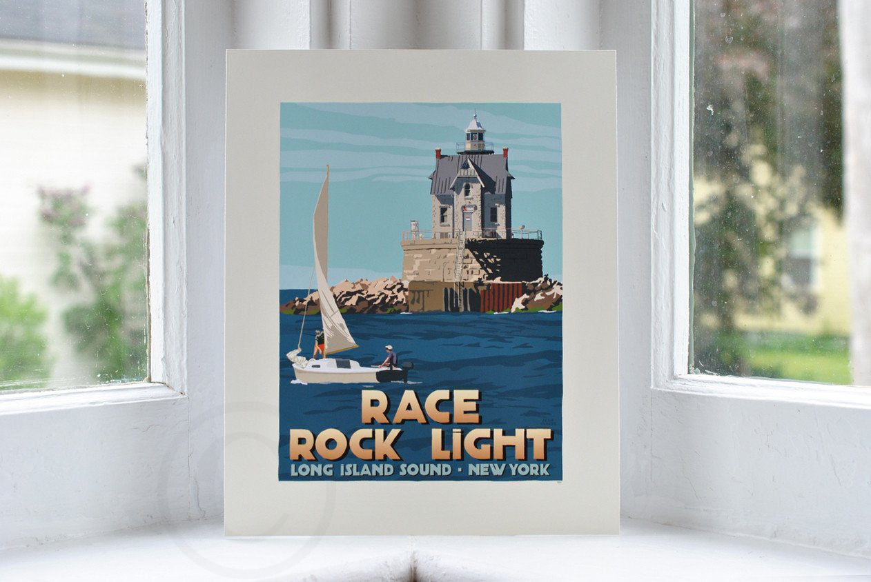 Race Rock Light Art Print 8" x 10" Travel Poster By Alan Claude - New York