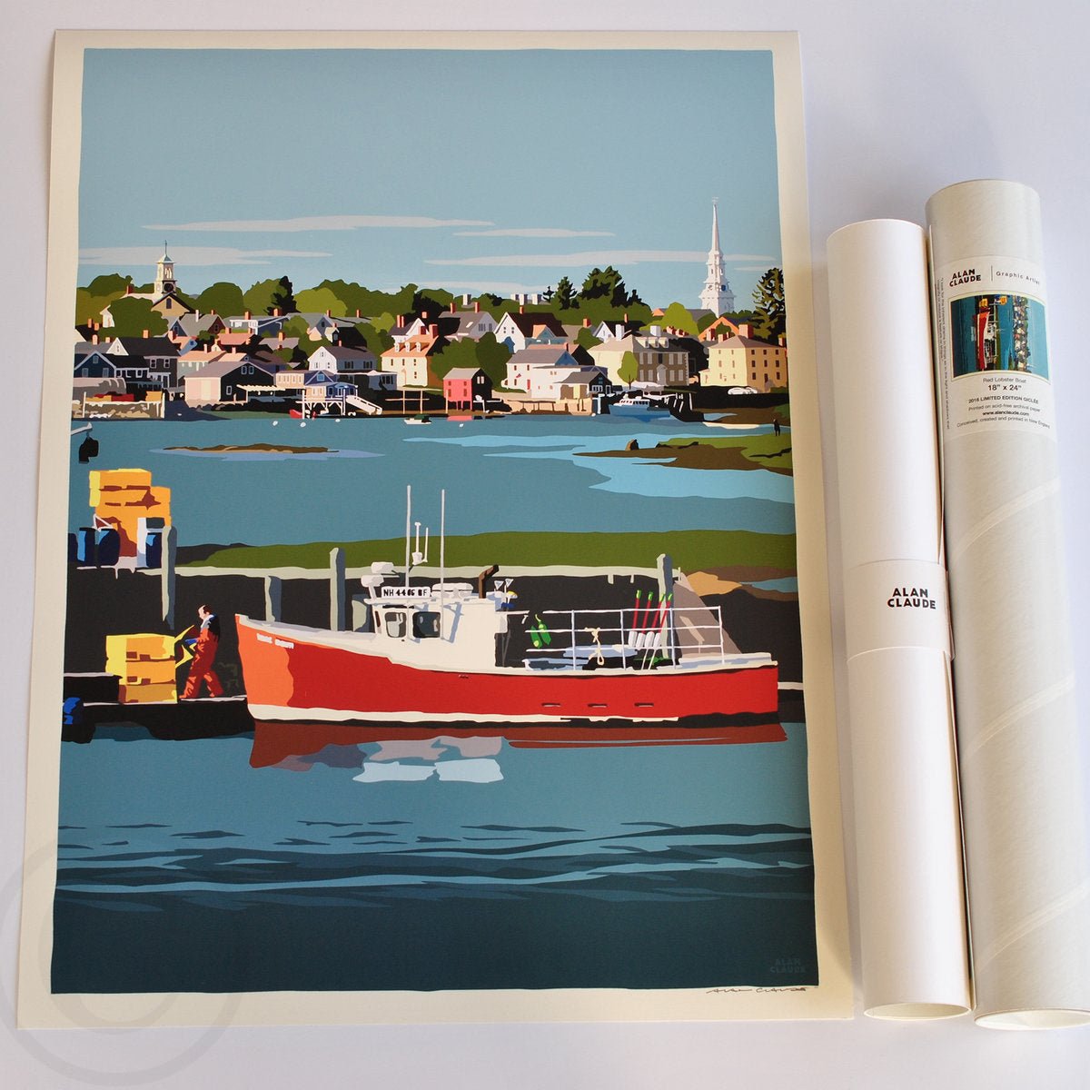 Red Lobster Boat Art Print 18" x 24" Wall Poster By Alan Claude - New Hampshire