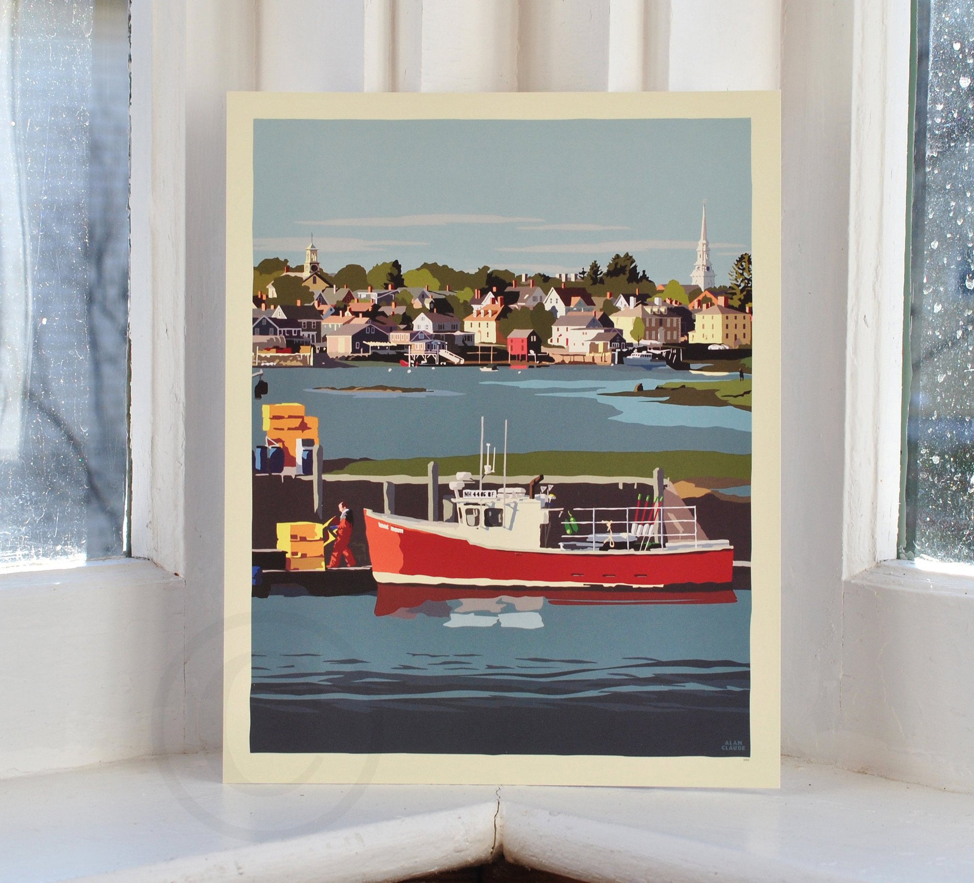 Red Lobster Boat Art Print 8" x 10" Wall Poster By Alan Claude - New Hampshire
