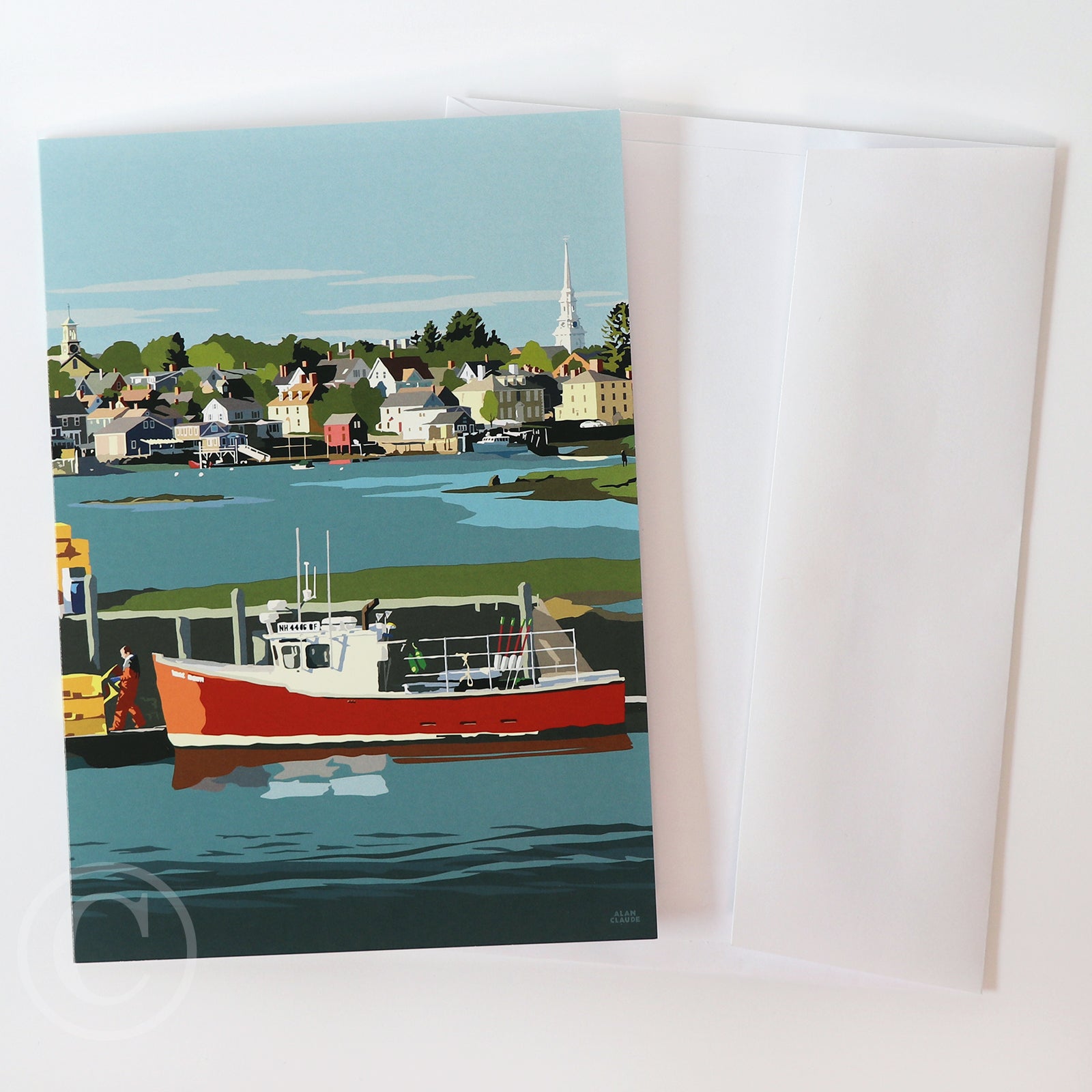 Red Lobster Boat Notecard 5" x 7"  - New Hampshire