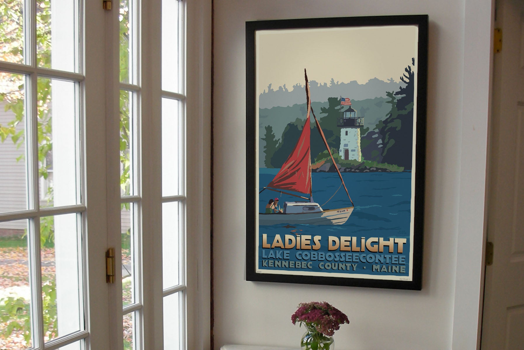 Sailing Ladies Delight Art Print 24" x 36" Framed Travel Poster Alan Claude - Maine