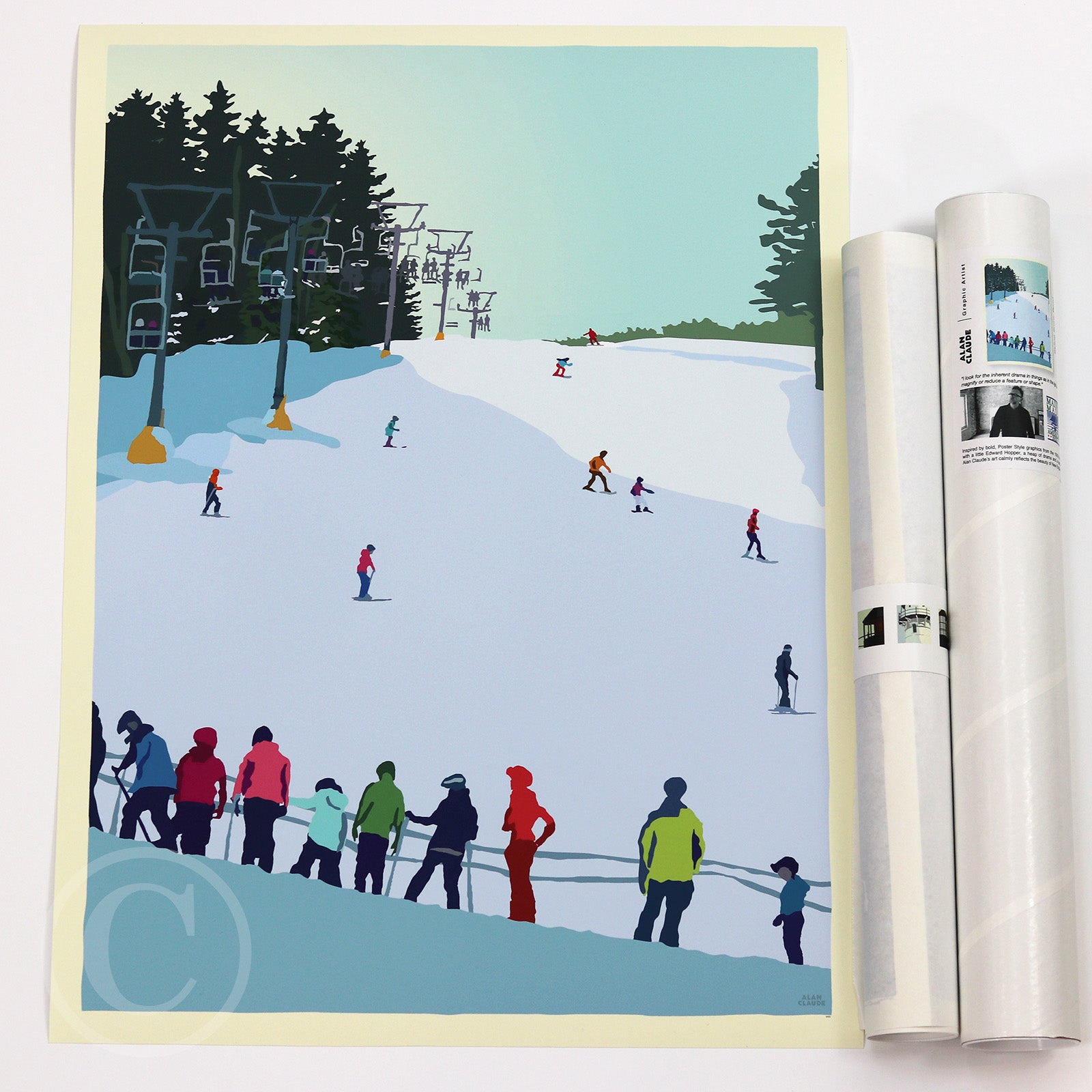 Skiing Snowbowl Art Print 18" x 24" Wall Poster By Alan Claude - Maine