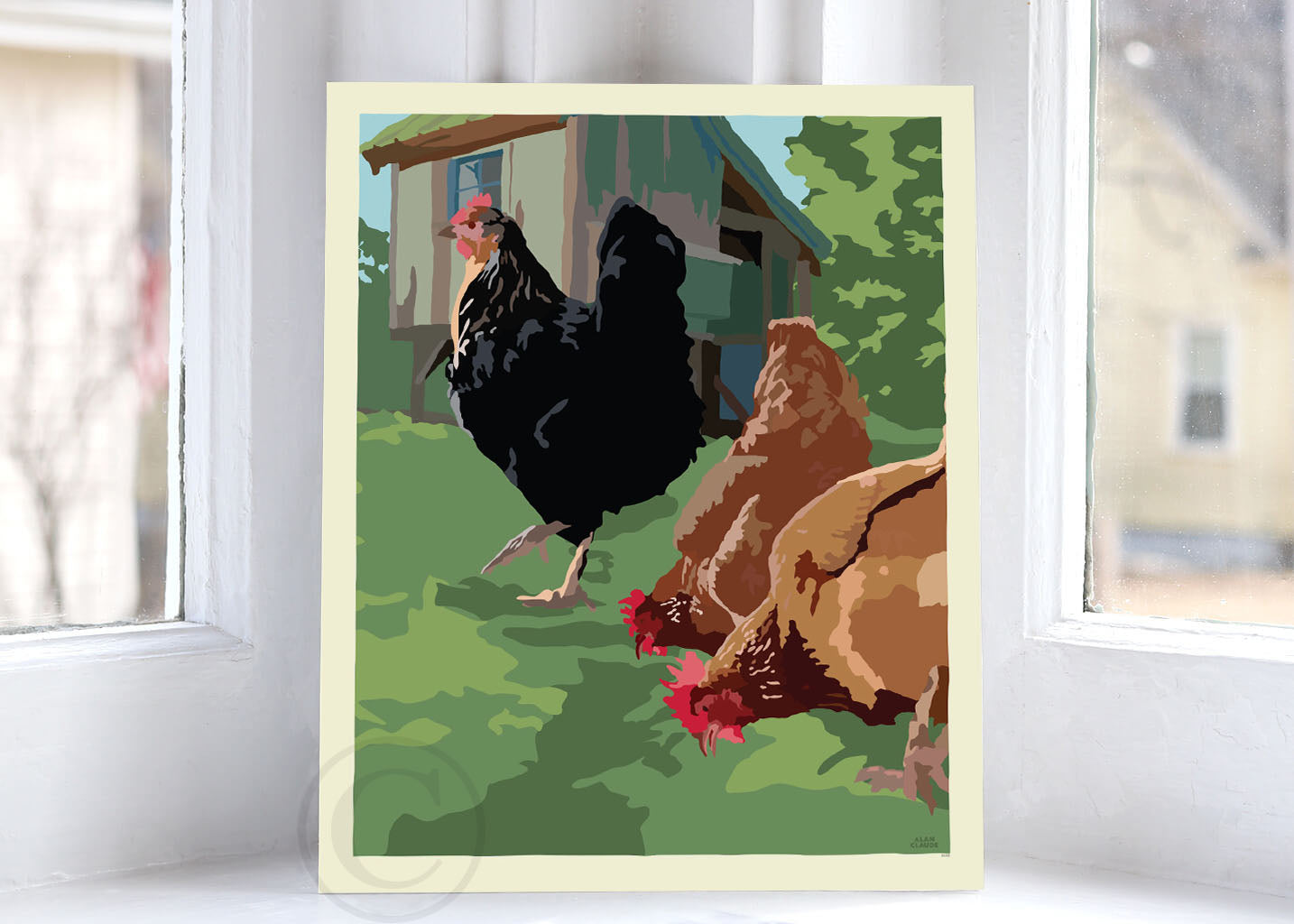 Spring Chickens Art Print 8" x 10" Wall Poster By Alan Claude- Maine