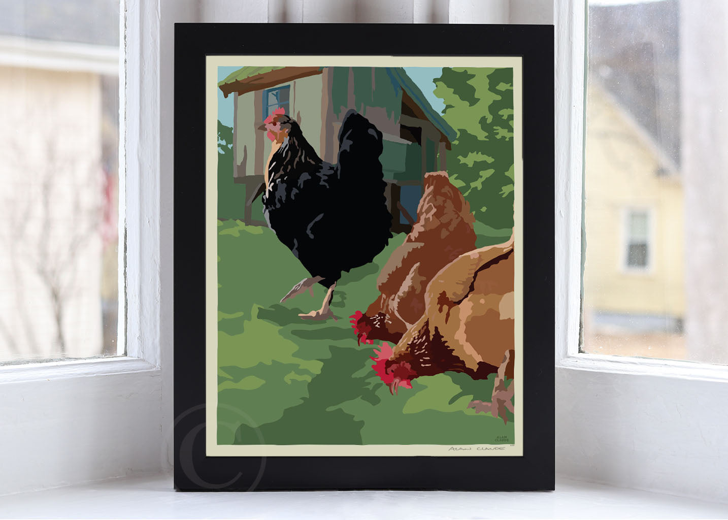 Spring Chickens Art Print 8" x 10" Framed Wall Poster By Alan Claude - Maine