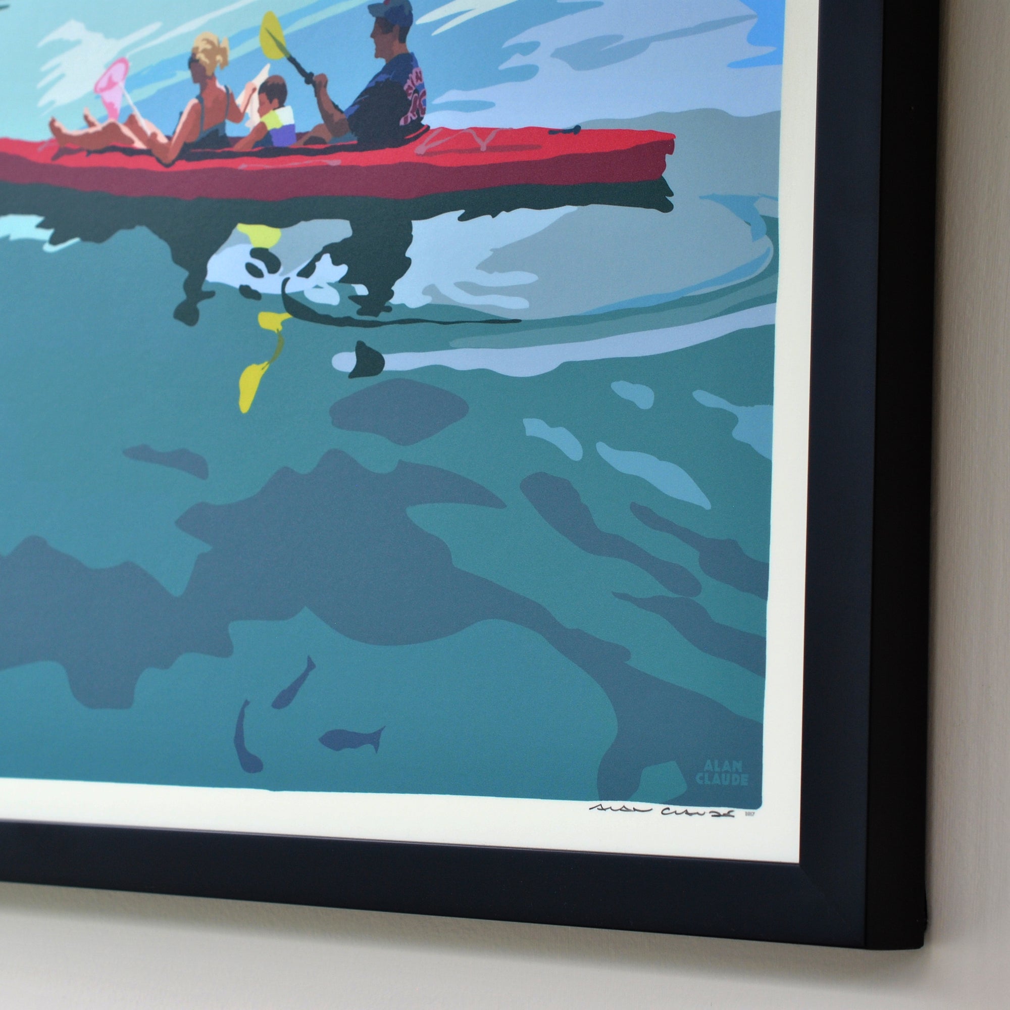 Kayaking on a Lake Art Print 18" x 24" Horizontal Framed Wall Poster By Alan Claude - Maine
