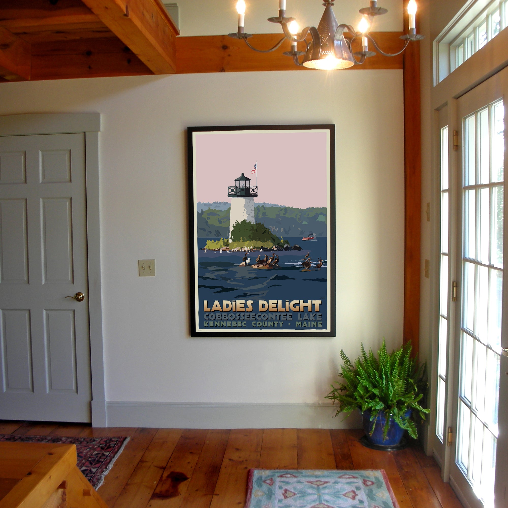 Sunset at Ladies Delight Lighthouse Art Print 36" x 53" Framed Travel Poster - Maine