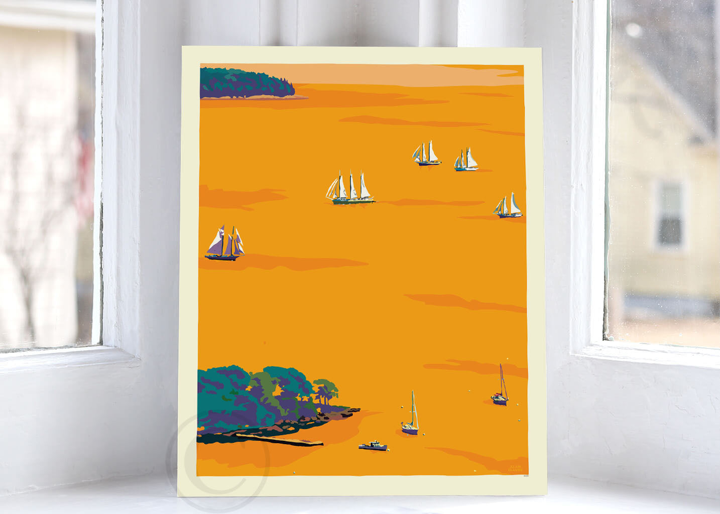 Sunset Schooners in Camden Harbor Art Print 8" x 10" Wall Poster By Alan Claude - Maine