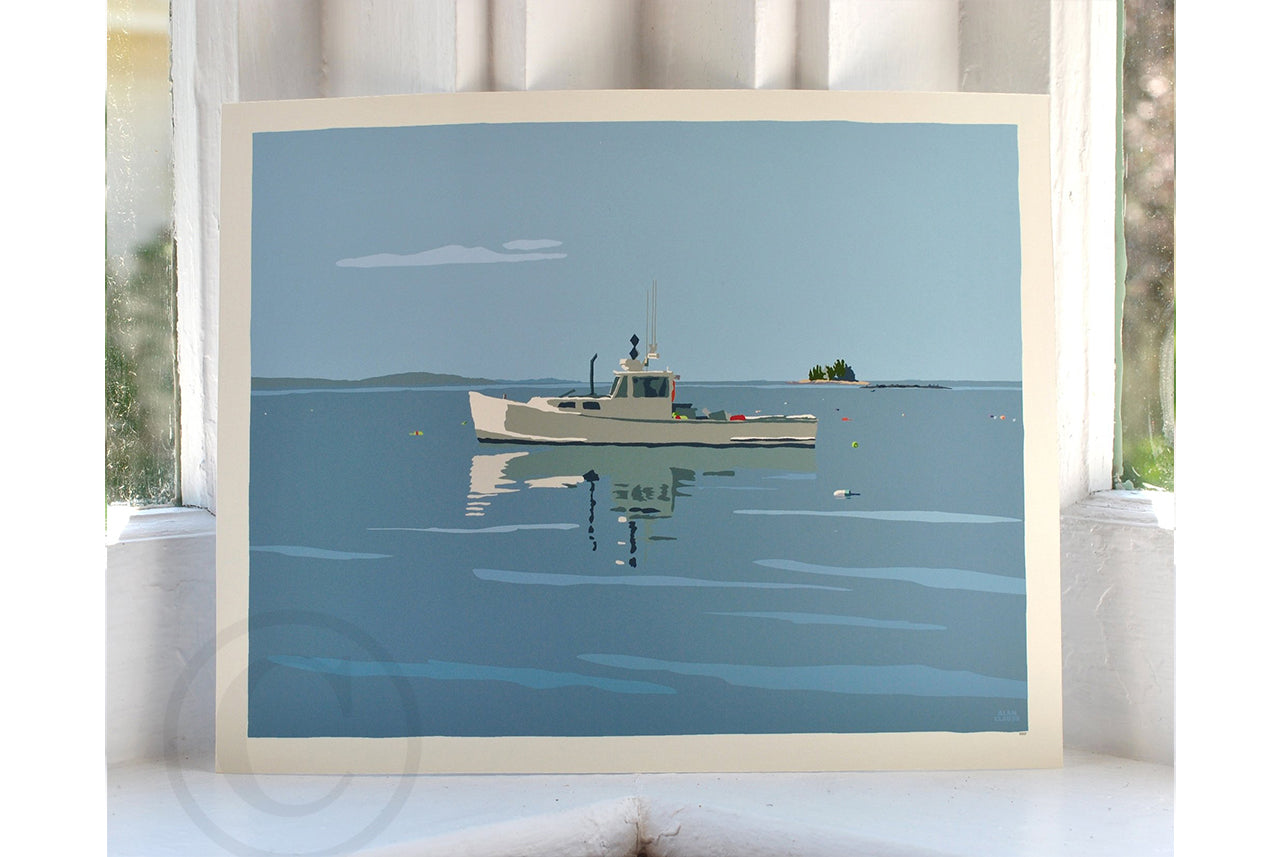 Tranquility Lobster Boat Art Print 8" x 10" Wall Poster By Alan Claude - Maine